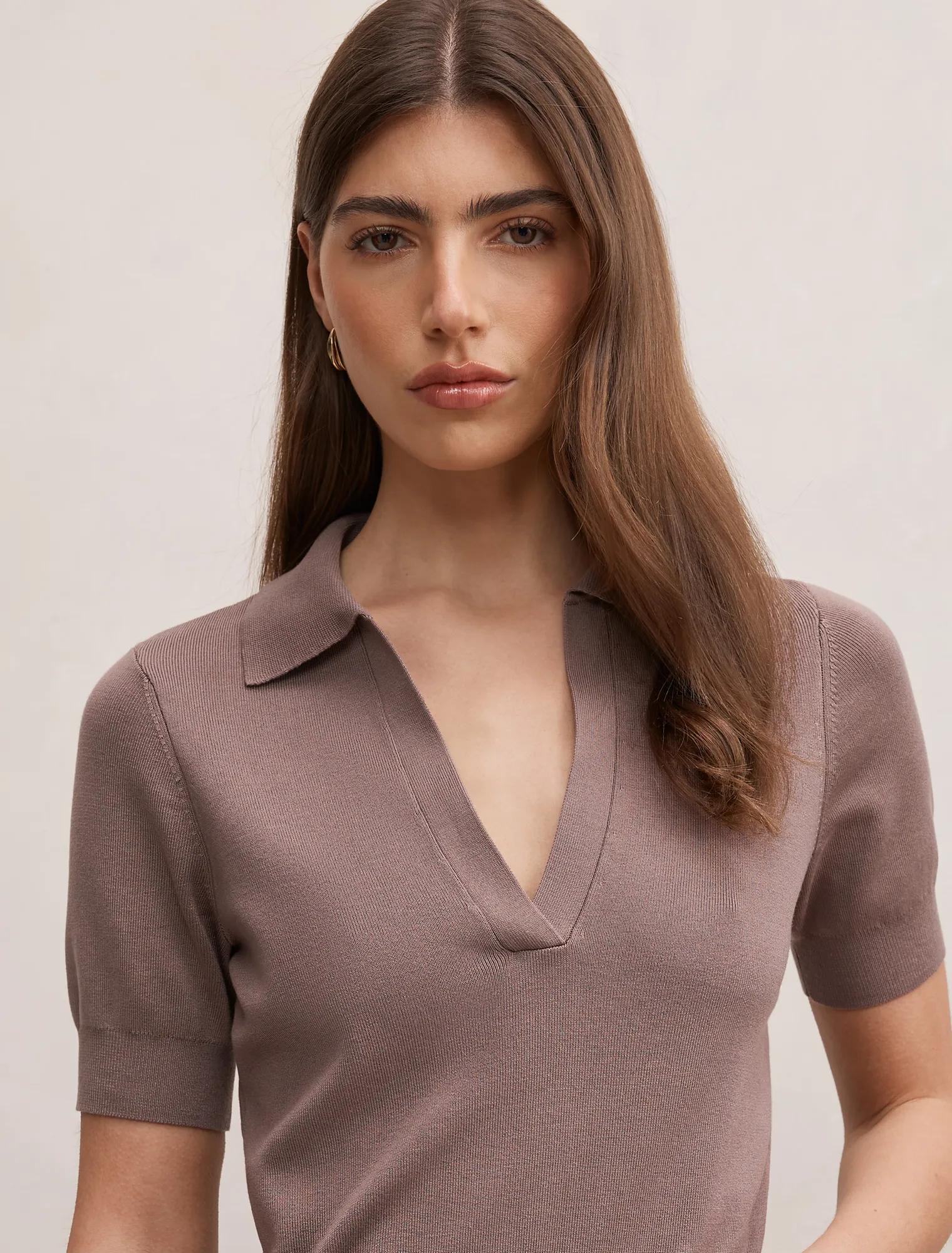 Gia Knit Polo Top Mocha