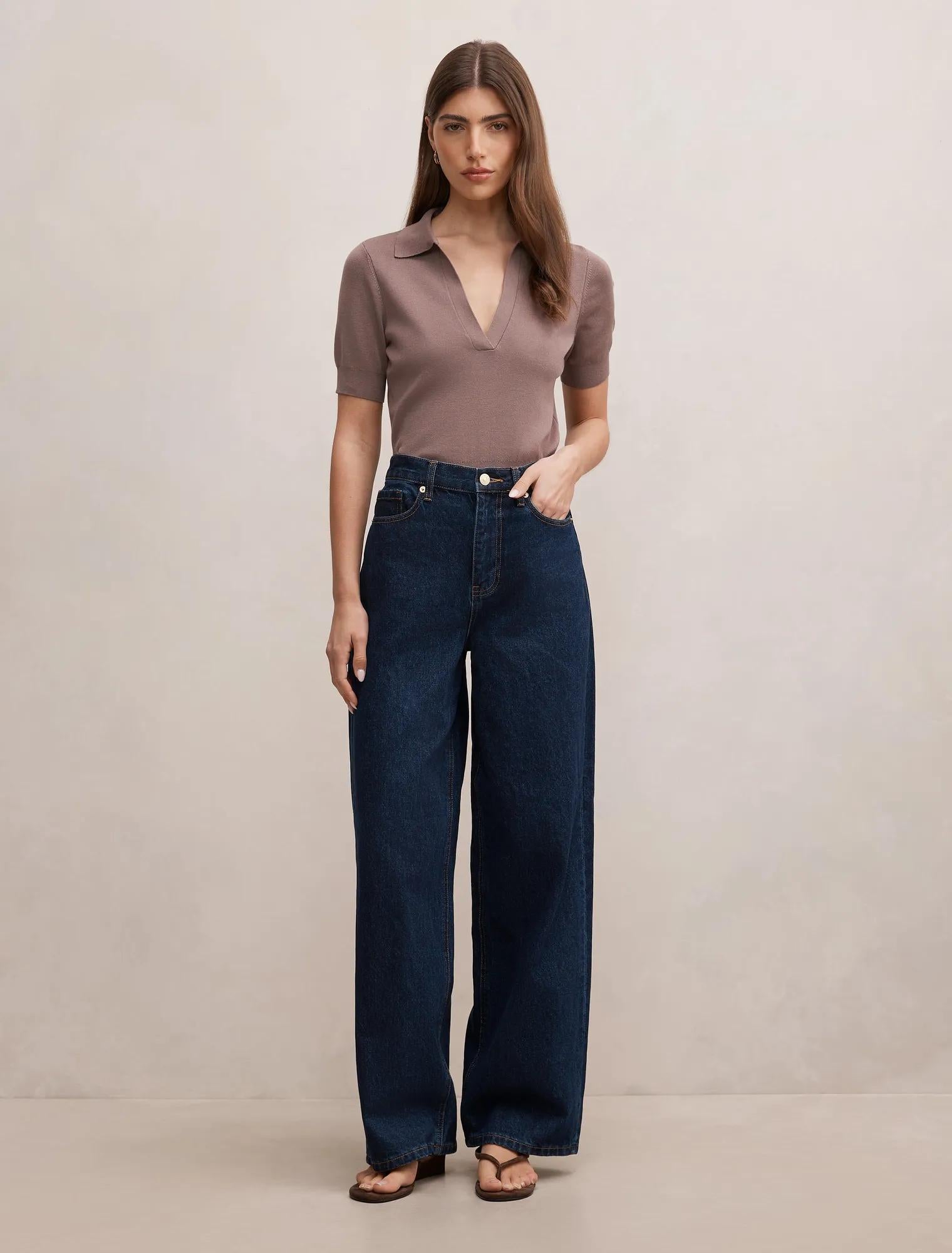 Gia Knit Polo Top Mocha
