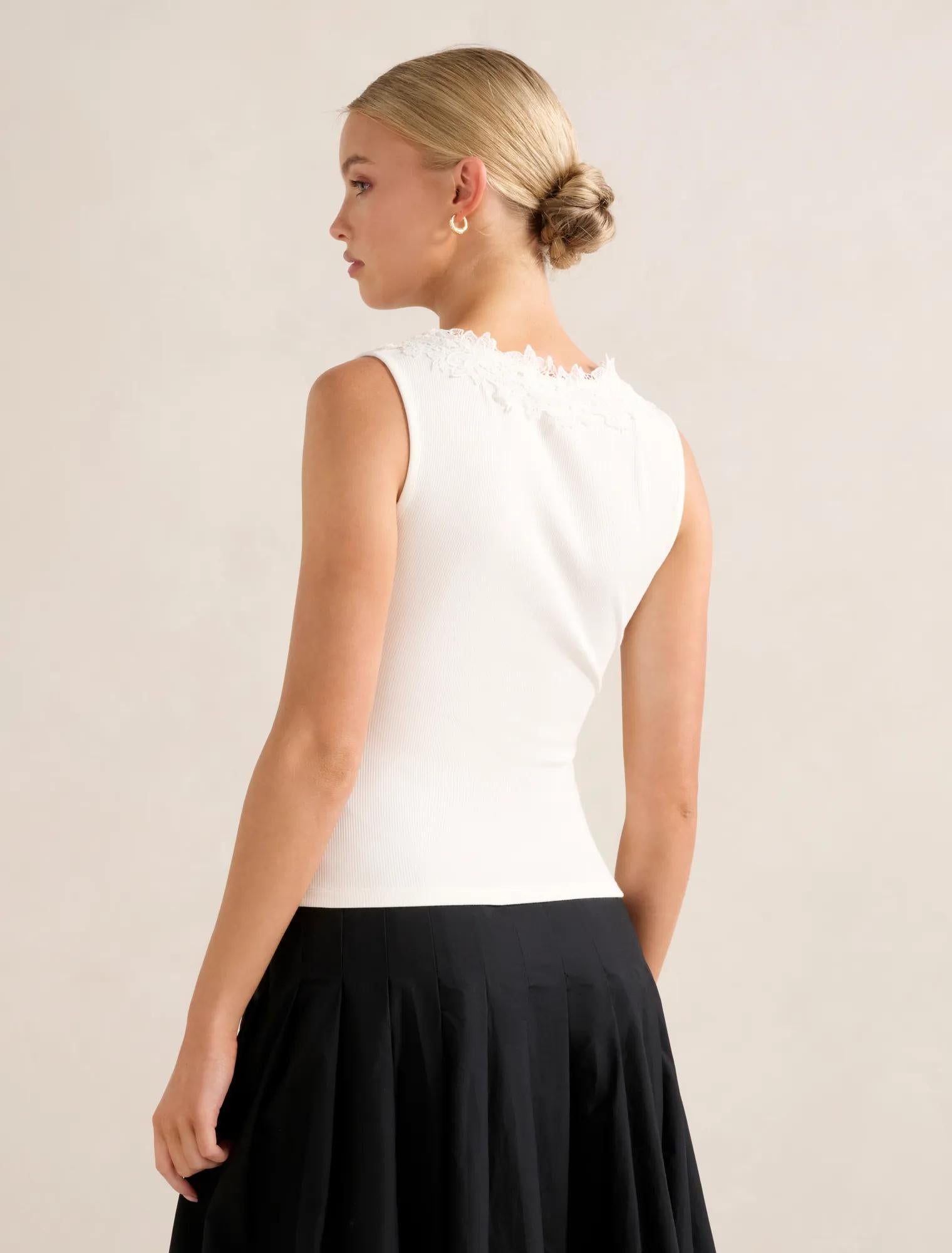 Sylvie Lace Trim Tank Porcelain