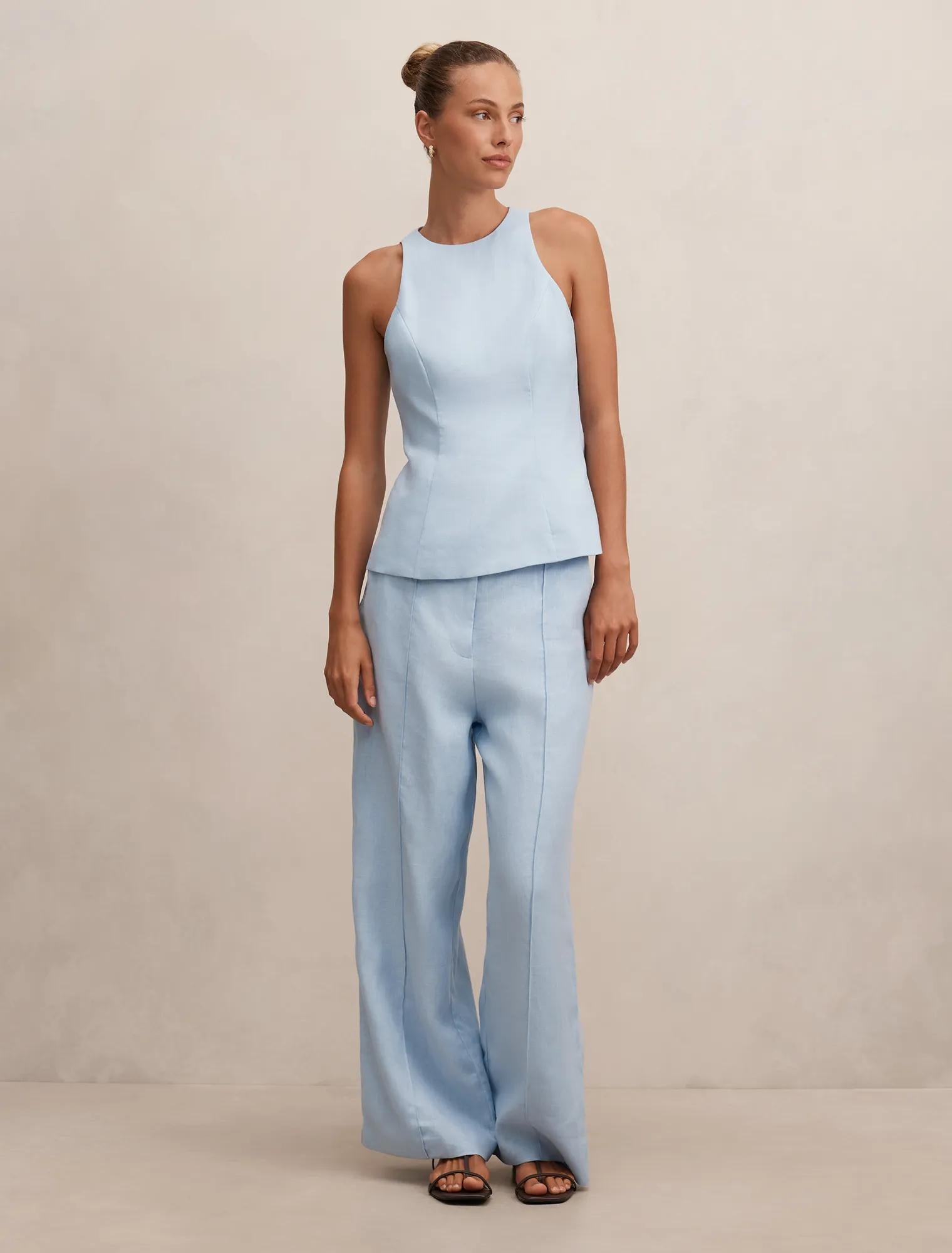 Liliana Linen Top Blue Set