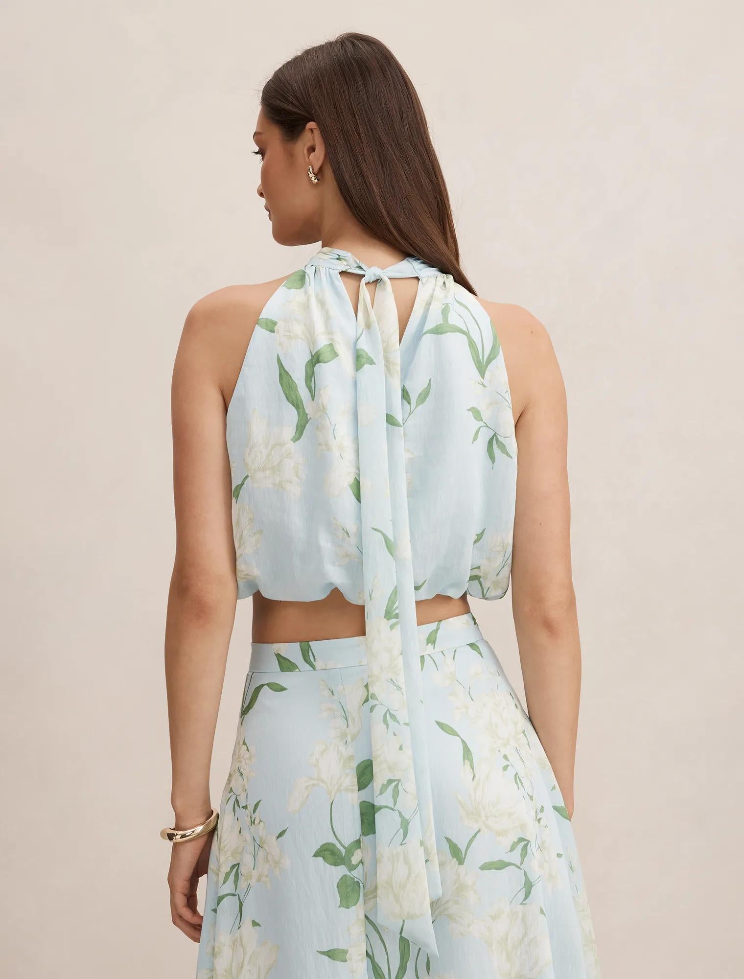 Maisie Halter Tie Up Top Blue Arna Floral Co-ord