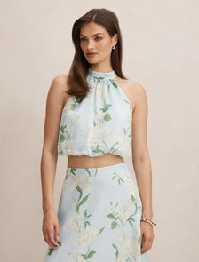 Maisie Halter Tie Up Top Blue Arna Floral Co-ord