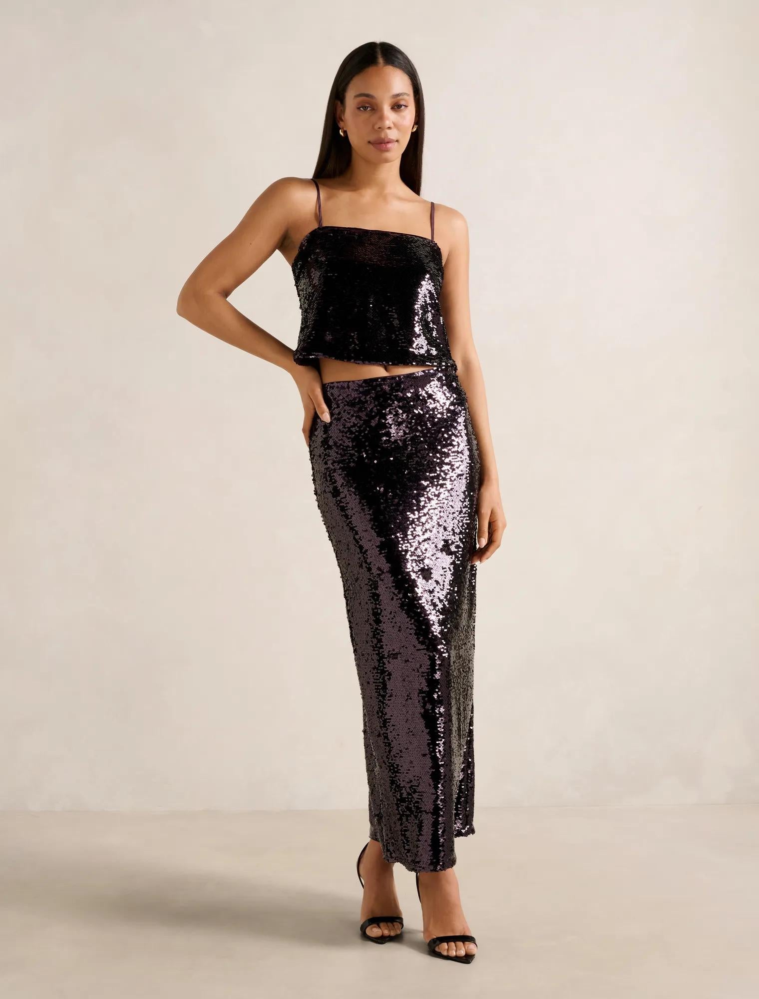 Nora Sequin Top Purple Set