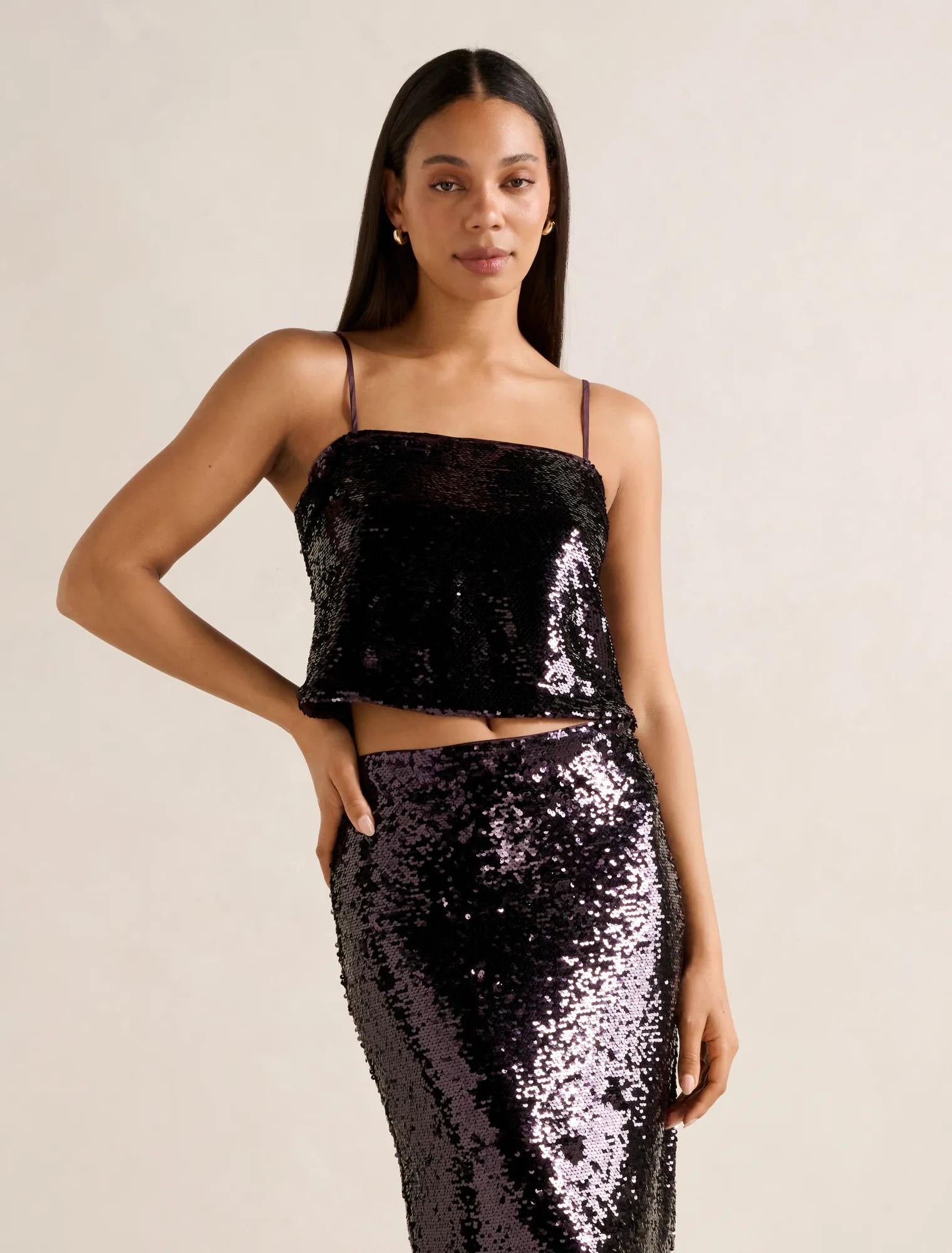 Nora Sequin Top Purple Set