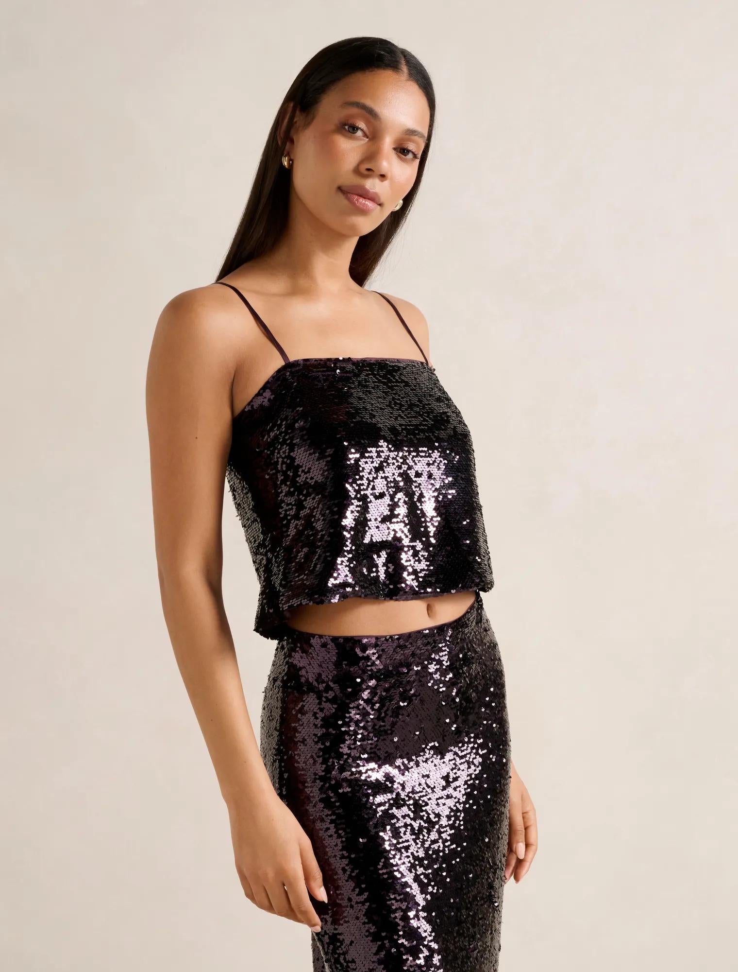 Nora Sequin Top Purple Set