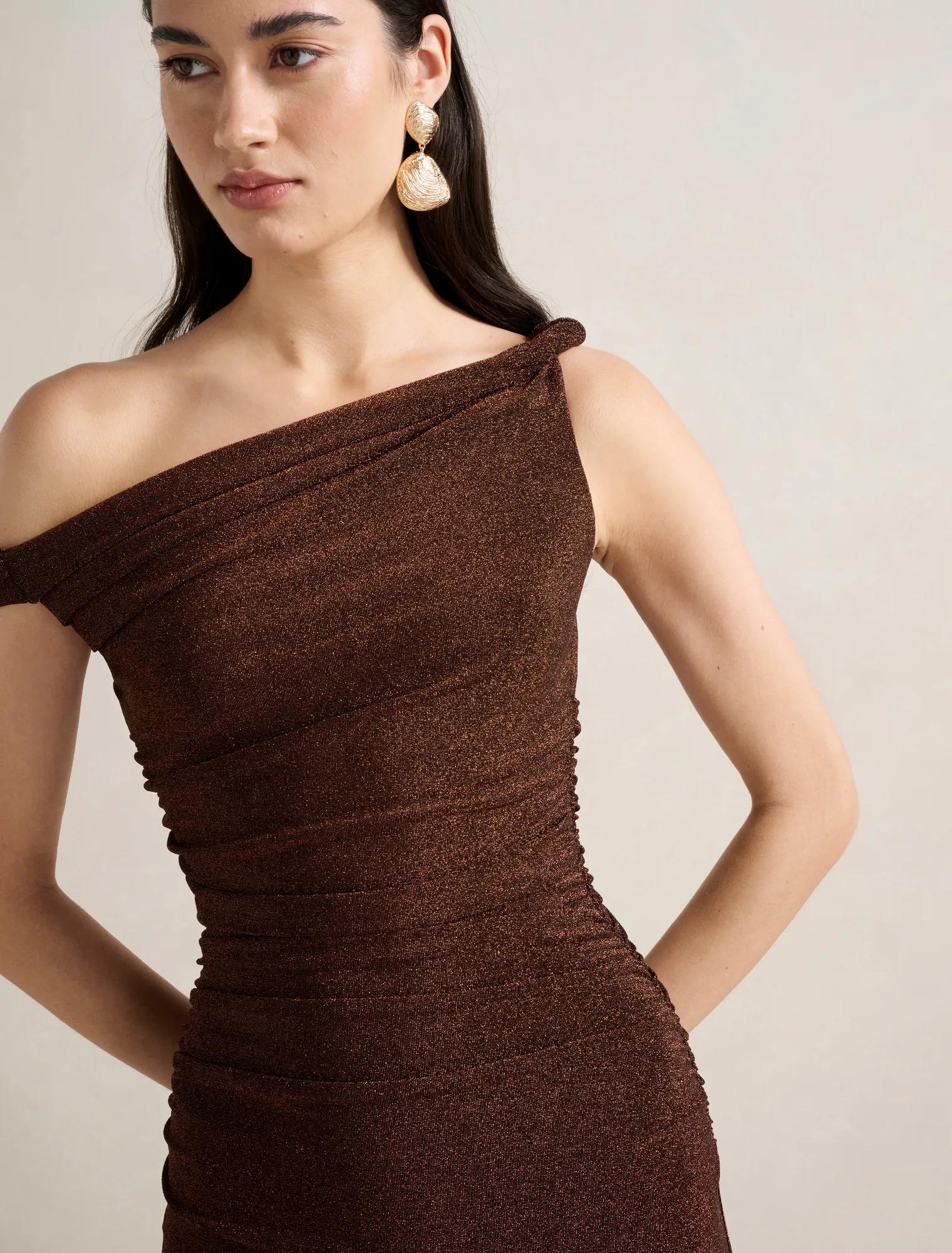 Vivian Asymmetric Twist Maxi Dress Bronze