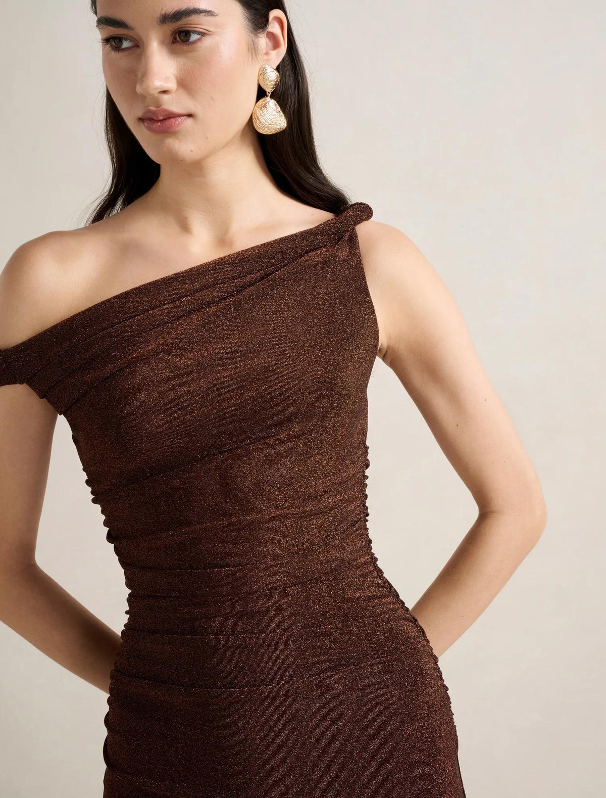 Vivian Asymmetric Twist Maxi Dress Bronze