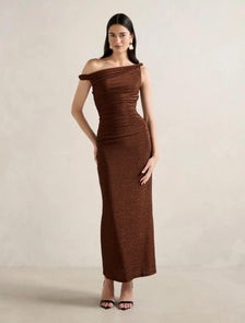 Vivian Asymmetric Twist Maxi Dress Bronze