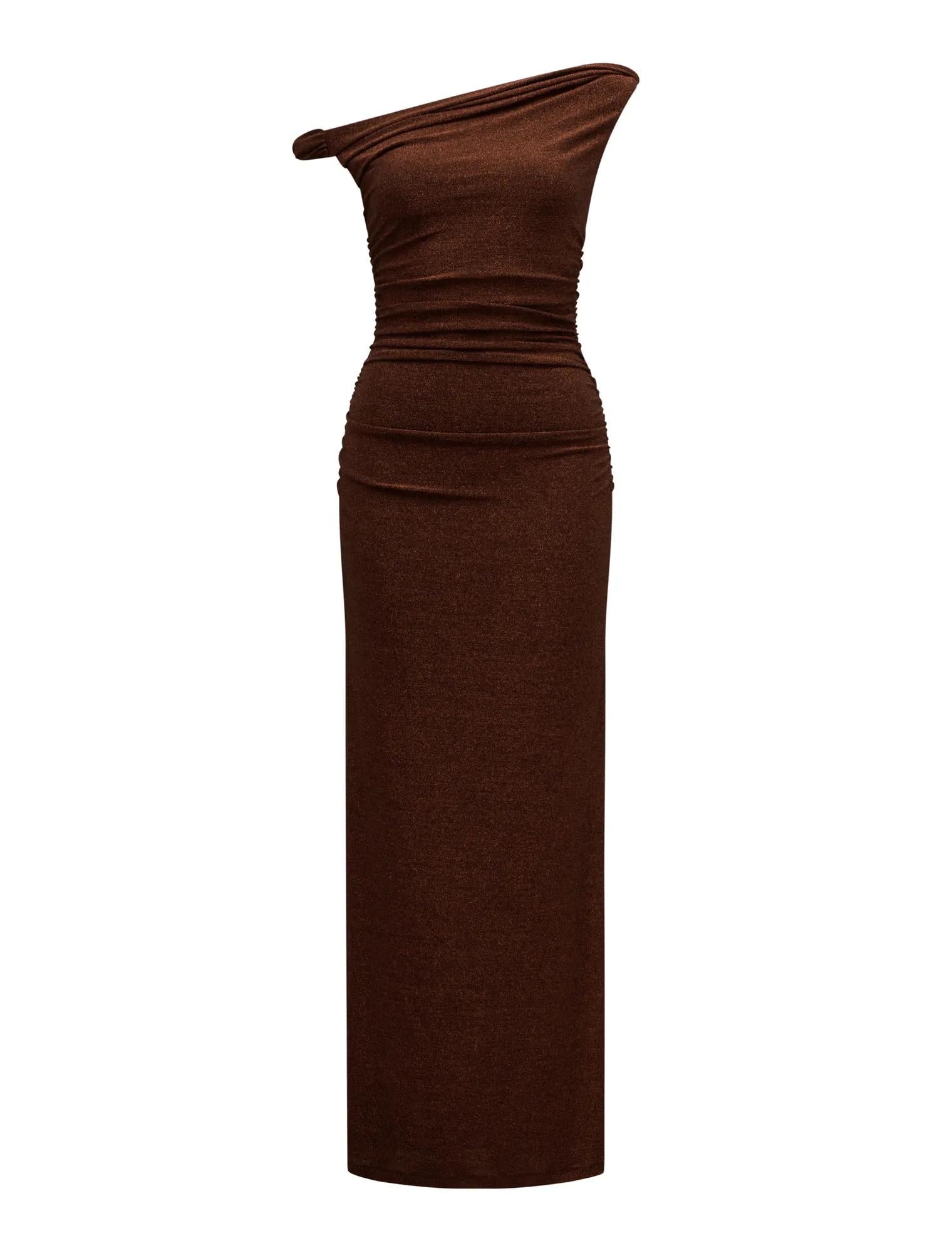 Vivian Asymmetric Twist Maxi Dress Bronze_mannequin