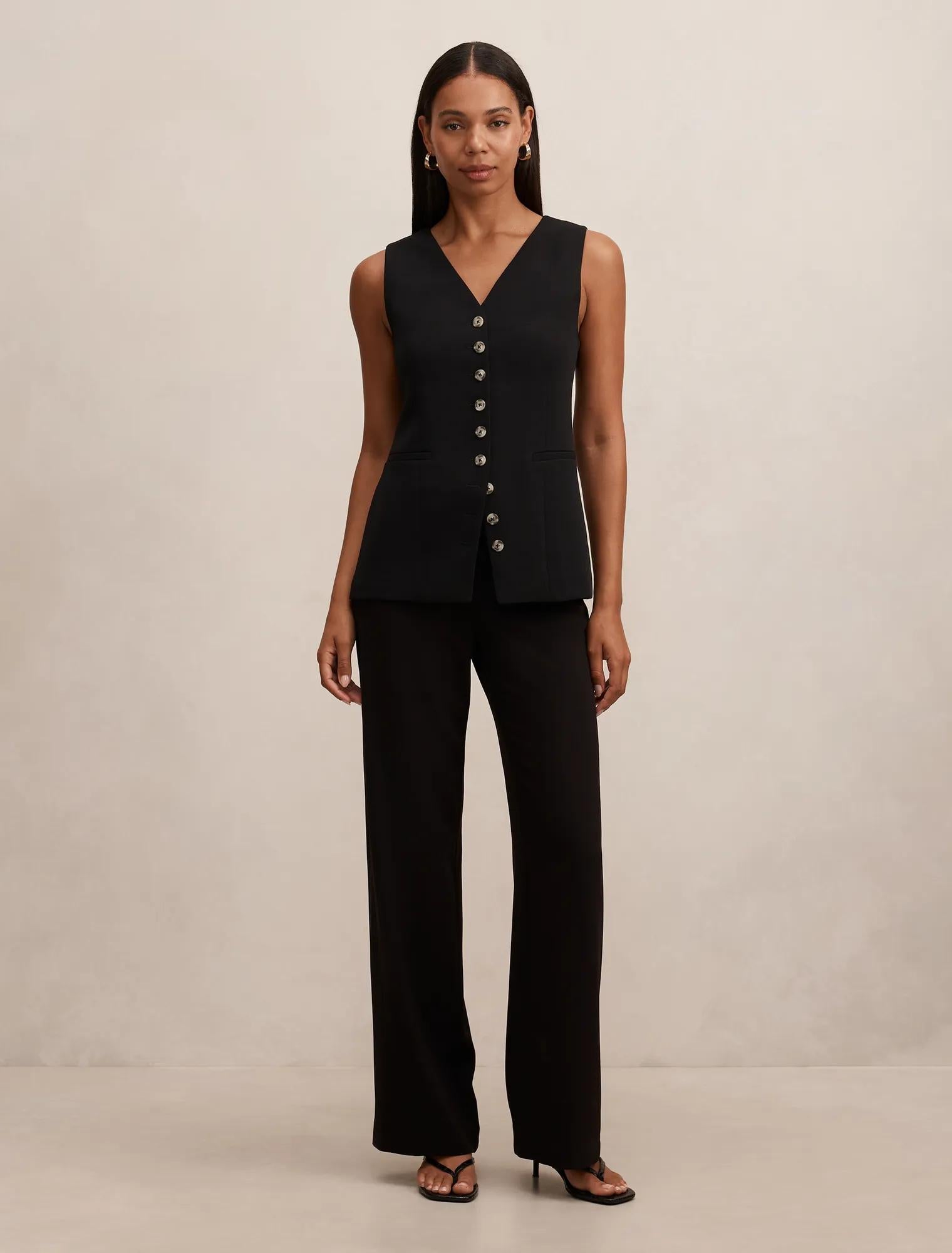 Ayla Contrast Waistcoat Black Suit