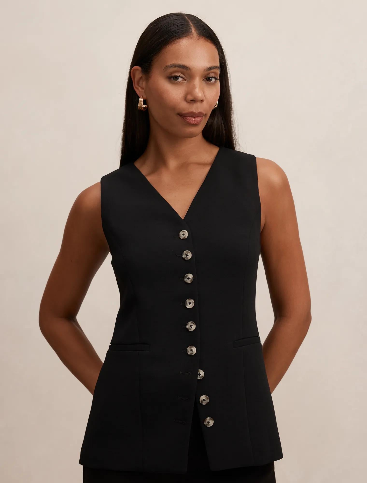Ayla Contrast Waistcoat Black Suit