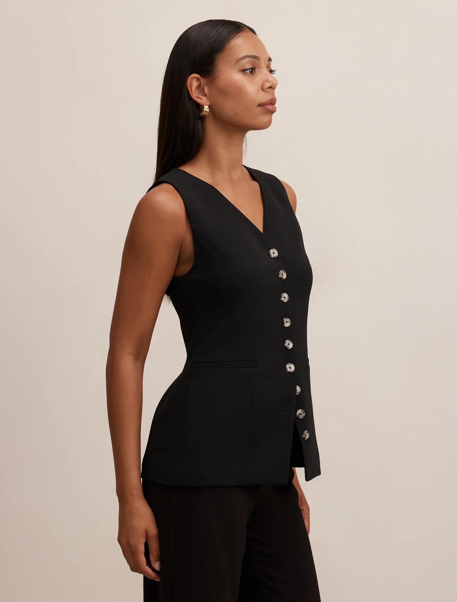 Ayla Contrast Waistcoat Black Suit