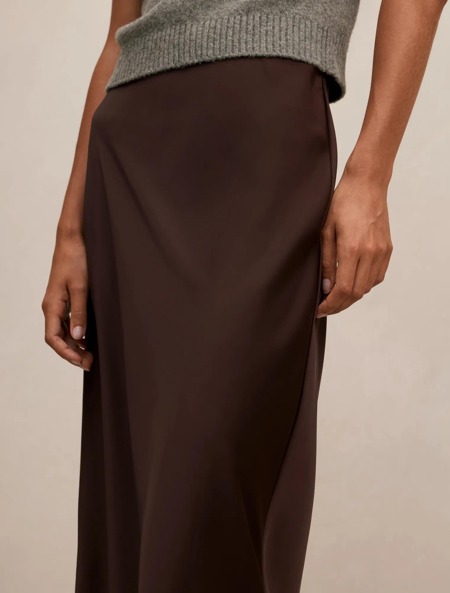 Sally Satin Column Maxi Skirt Chocolate