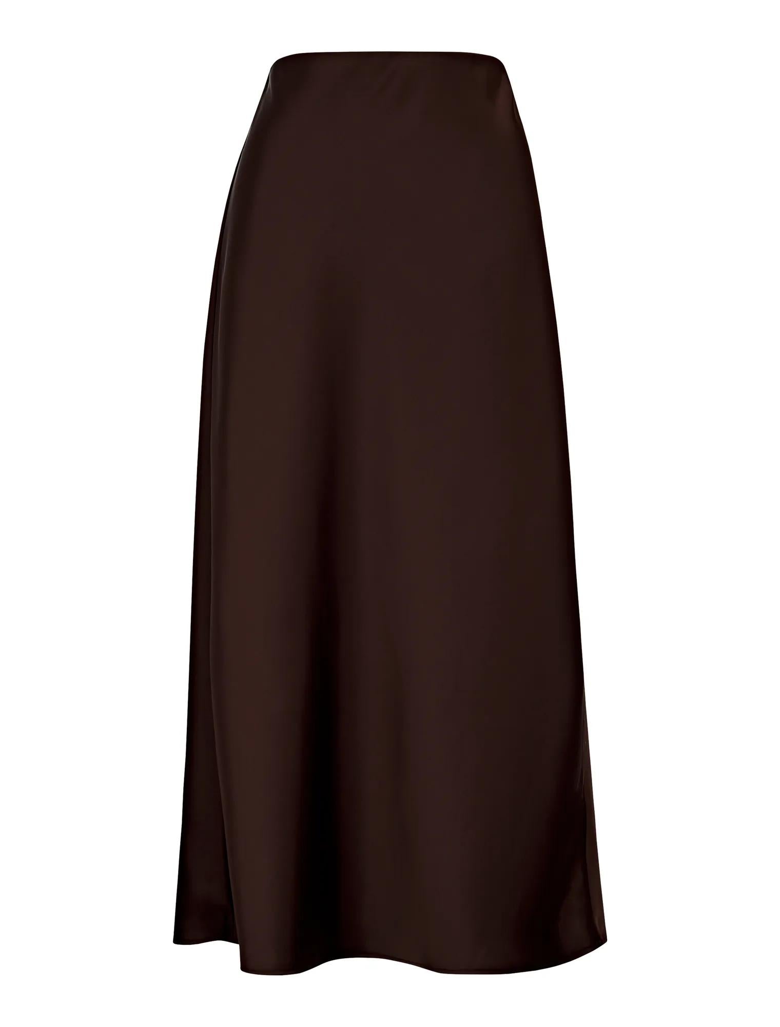 Sally Satin Column Maxi Skirt Chocolate_mannequin