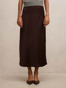 Sally Satin Column Maxi Skirt Chocolate