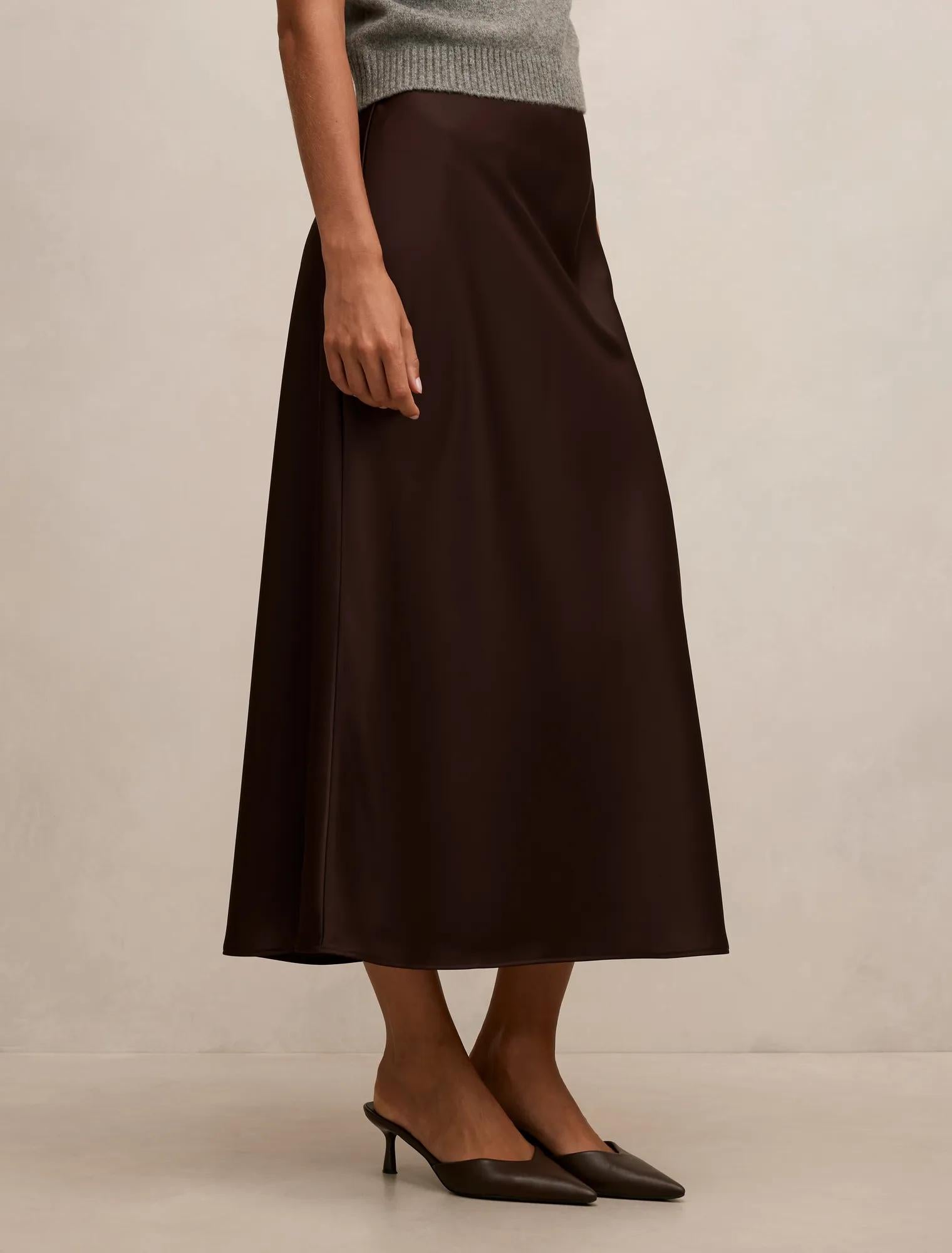Sally Satin Column Maxi Skirt Chocolate
