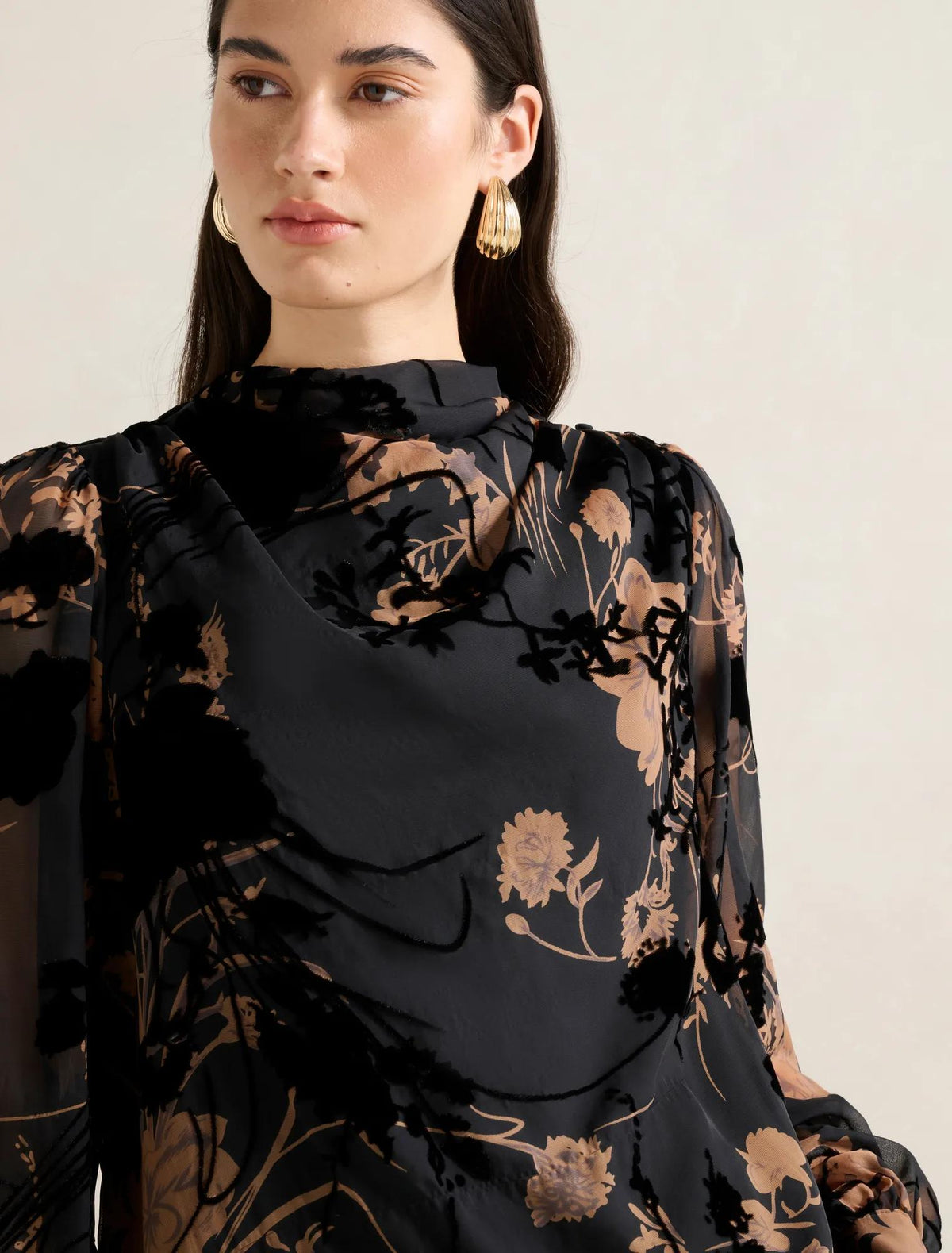 Amaya Drape Blouse Black/Brown