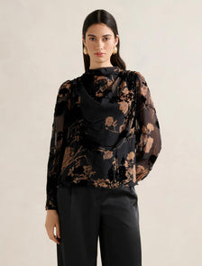 Amaya Drape Blouse Black/Brown
