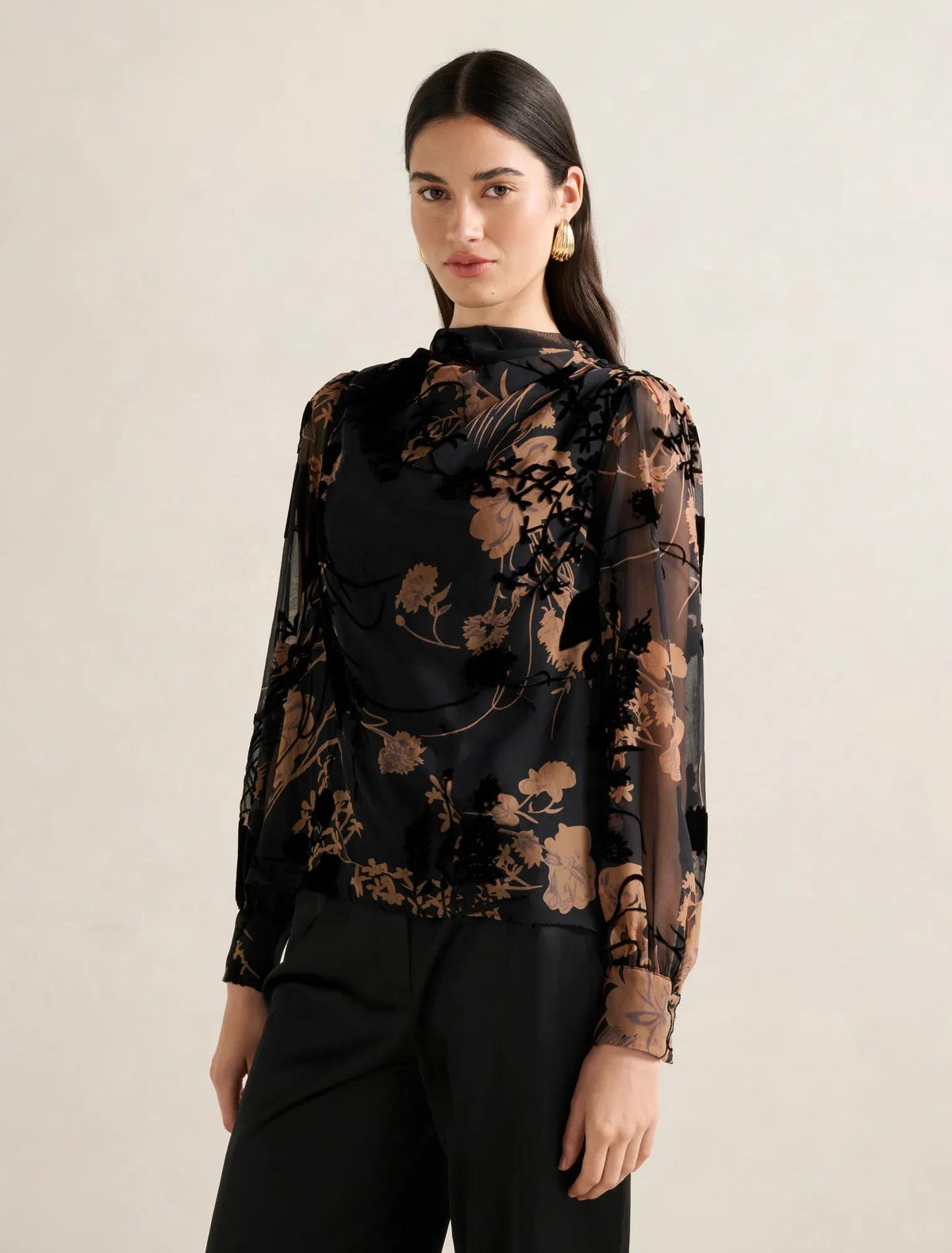 Amaya Drape Blouse Black/Brown