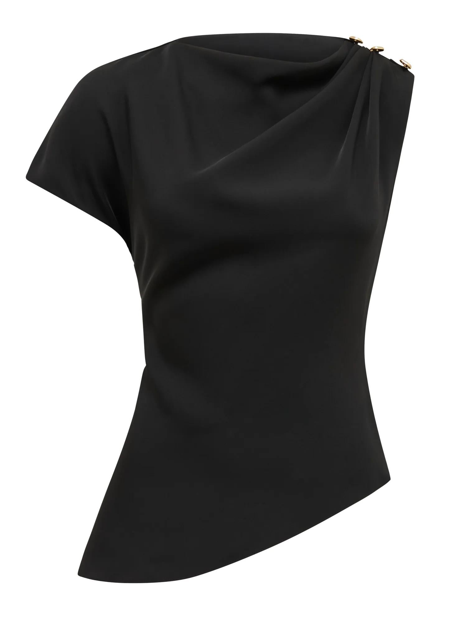 Aubery Asymmetric Draped Top Black_mannequin