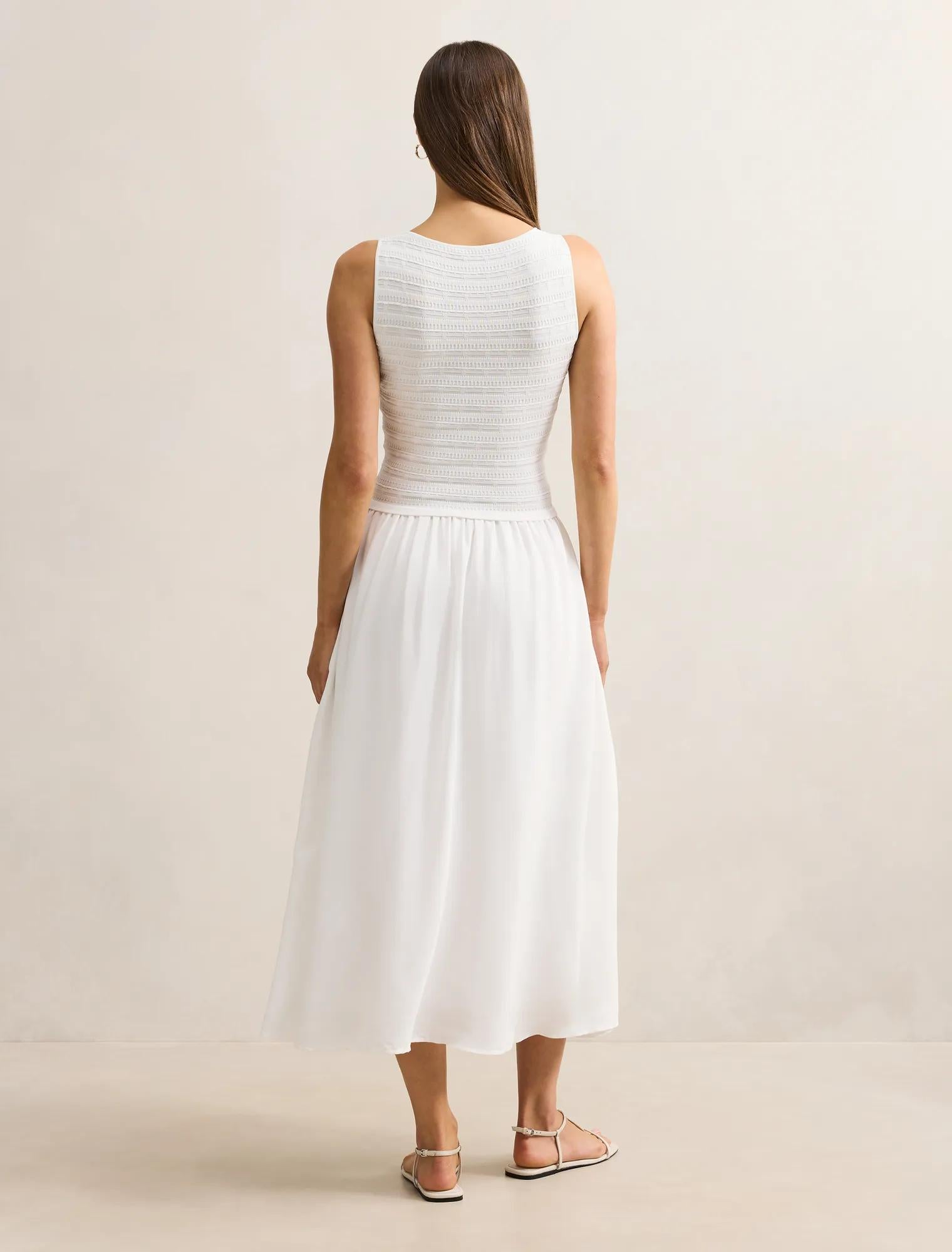 Indy Woven Mixed Midi Dress Porcelain