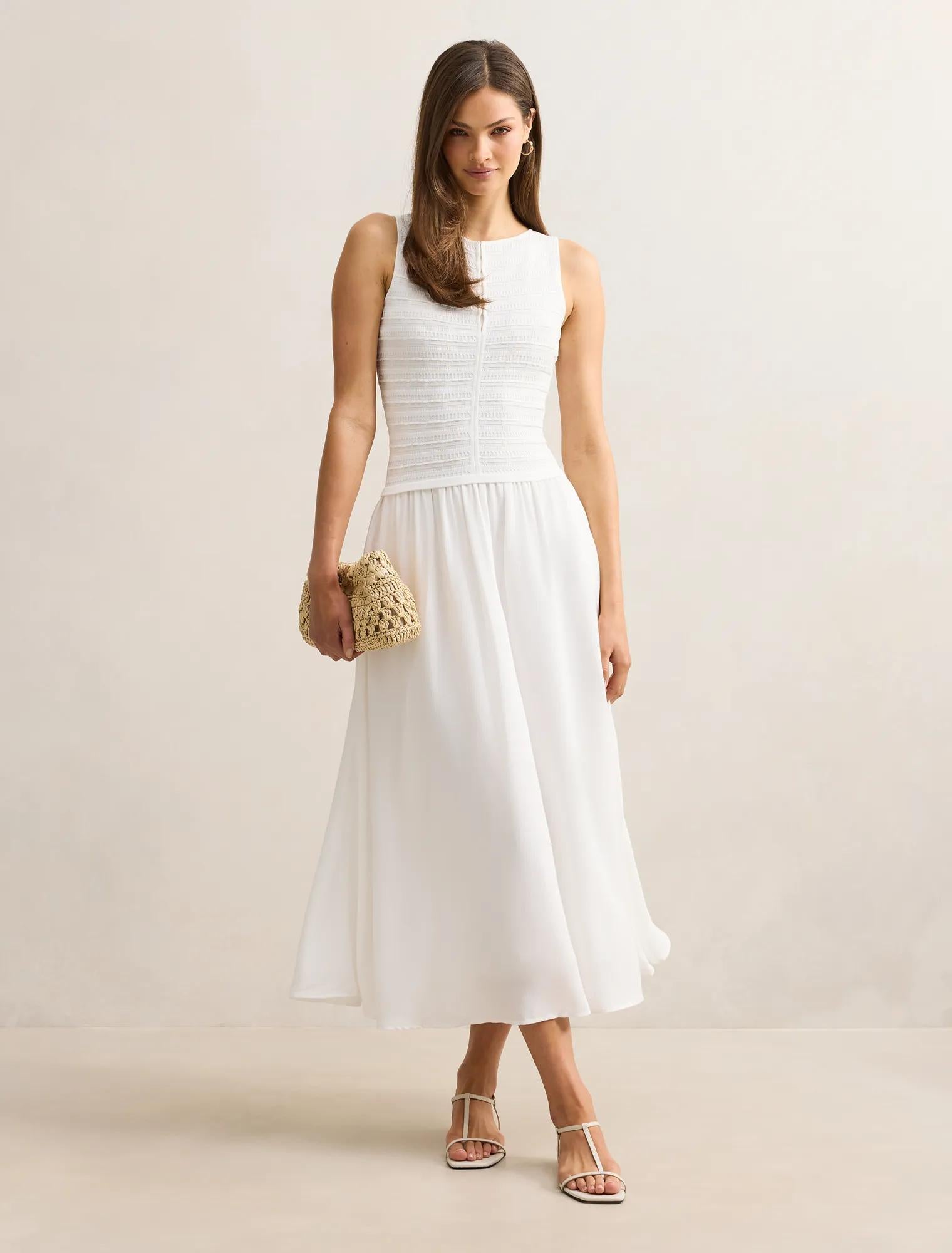 Indy Woven Mixed Midi Dress Porcelain
