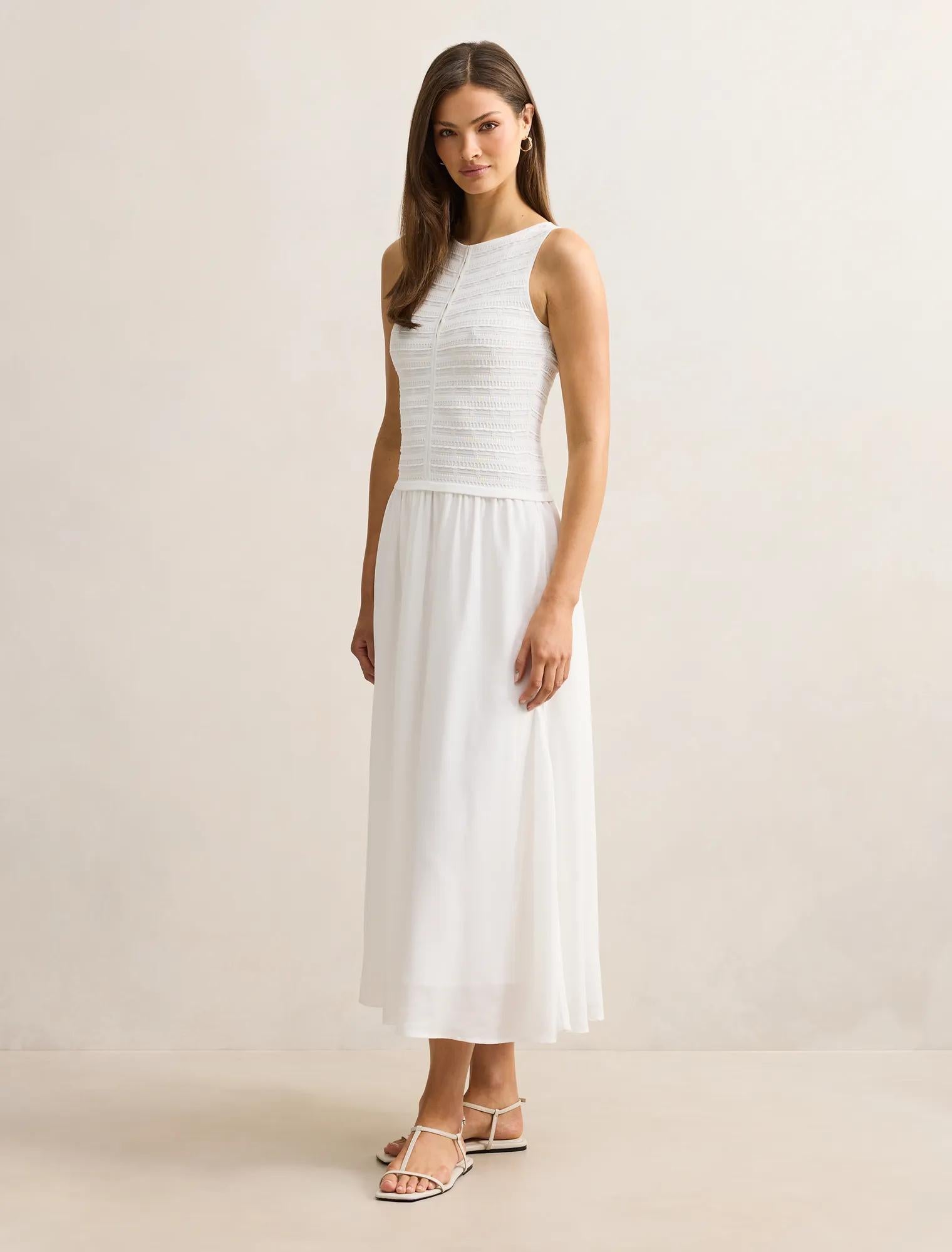 Indy Woven Mixed Midi Dress Porcelain