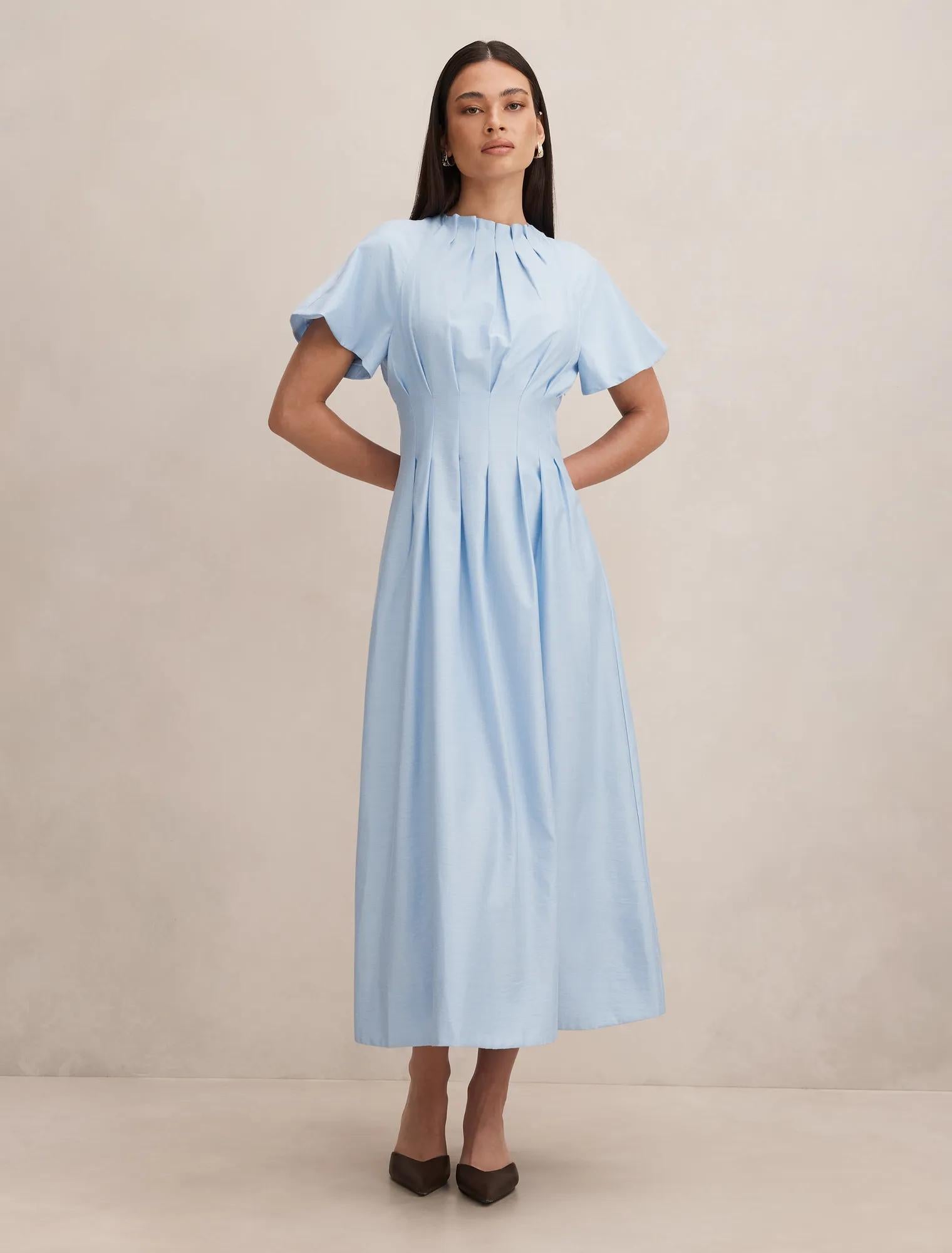 Everly Seam Detail Midi Dress Powder Blue