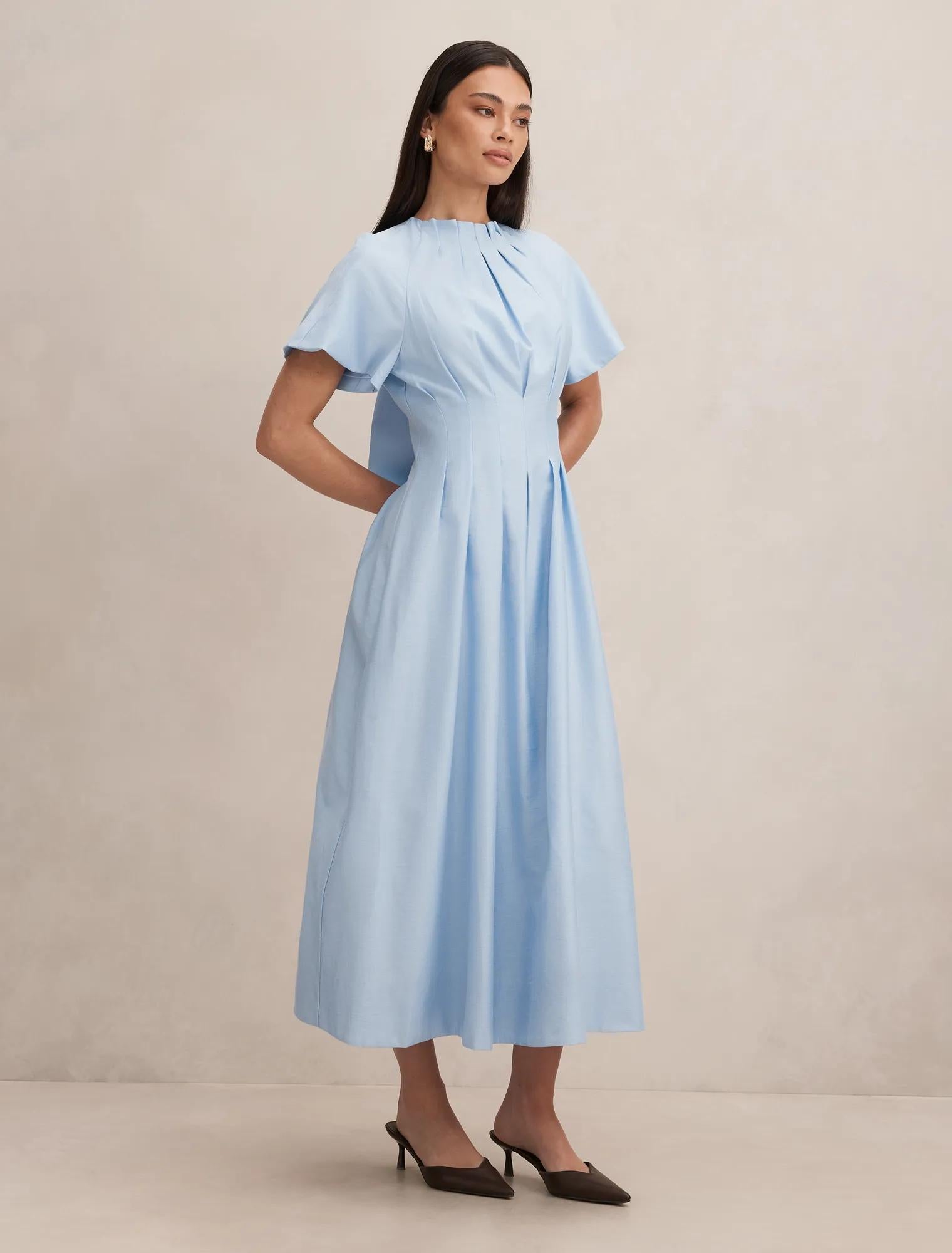 Everly Seam Detail Midi Dress Powder Blue