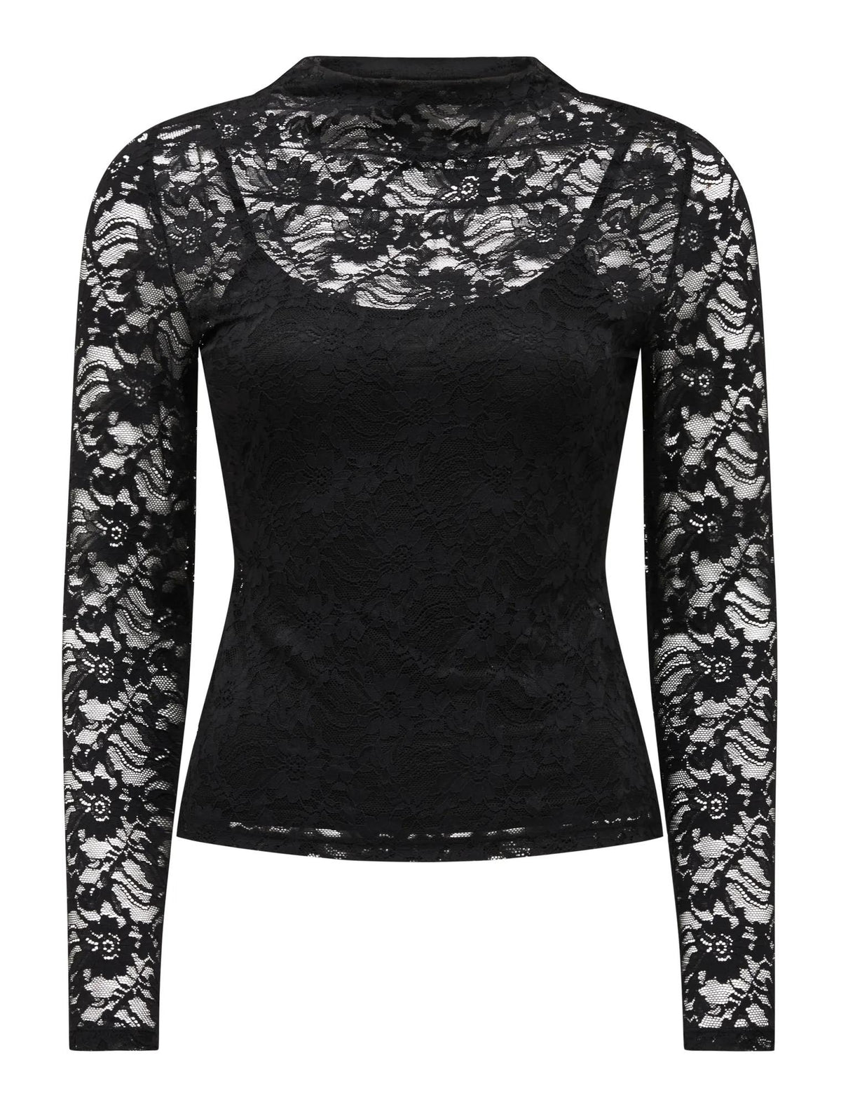 Henley High Neck Lace Top Black_mannequin