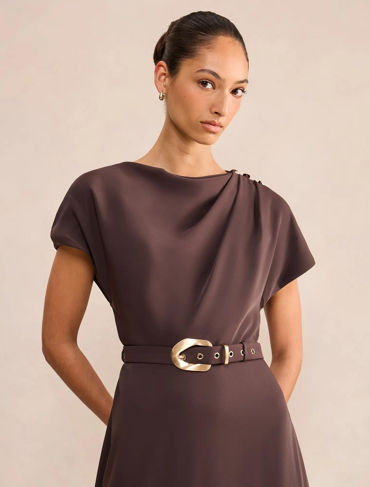 Kylee Button Neck Dress Chocolate Freckle