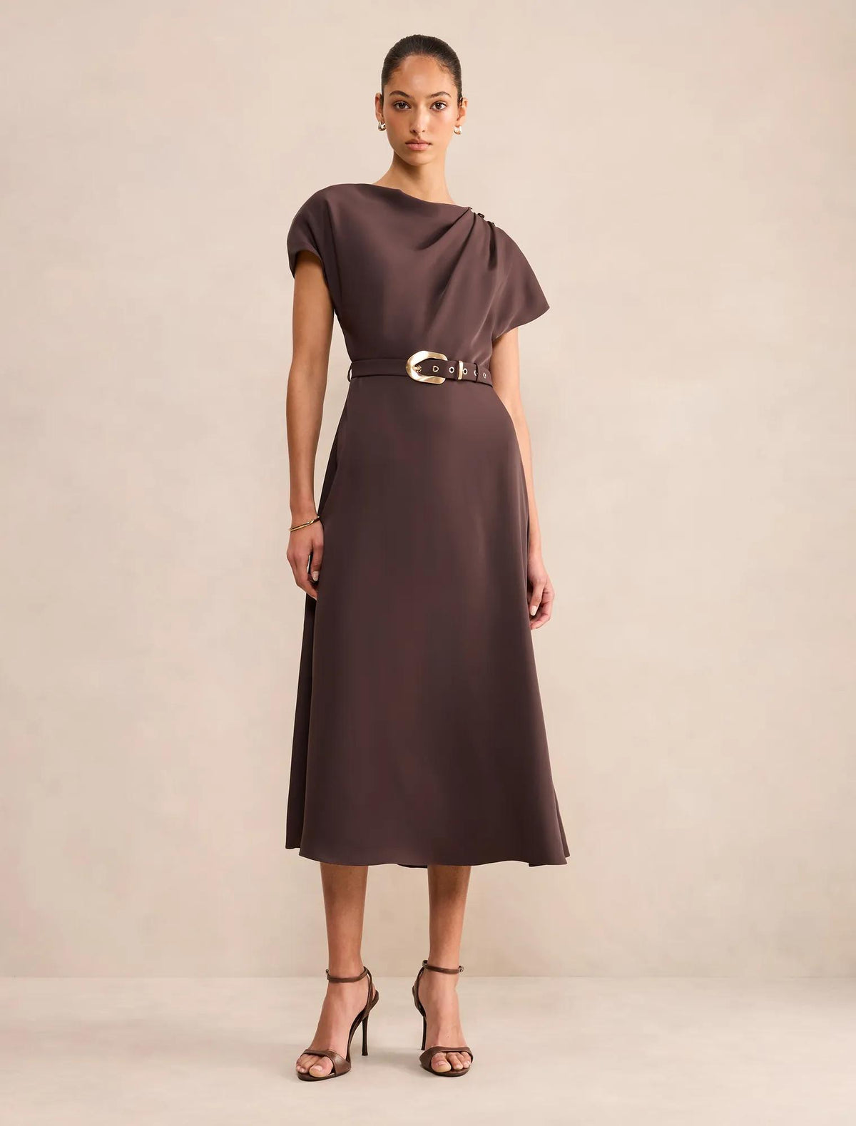 Kylee Button Neck Dress Chocolate Freckle
