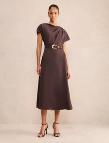 Kylee Button Neck Dress Chocolate Freckle