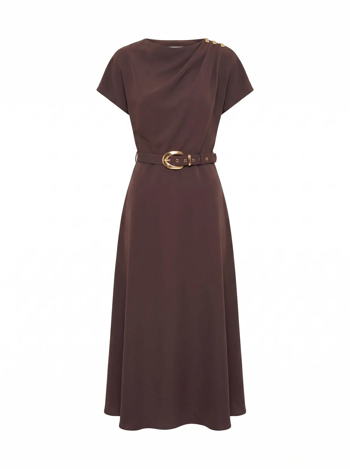 Kylee Button Neck Dress Chocolate Freckle_mannequin