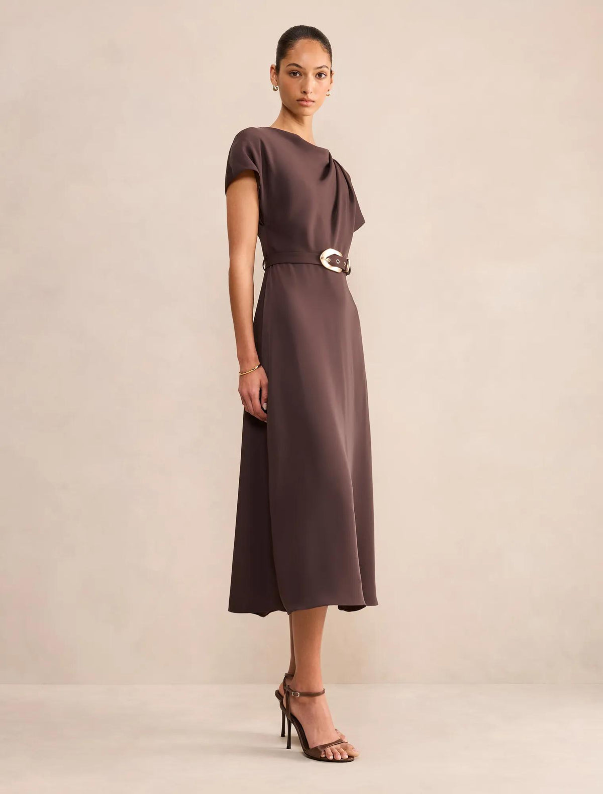 Kylee Button Neck Dress Chocolate Freckle