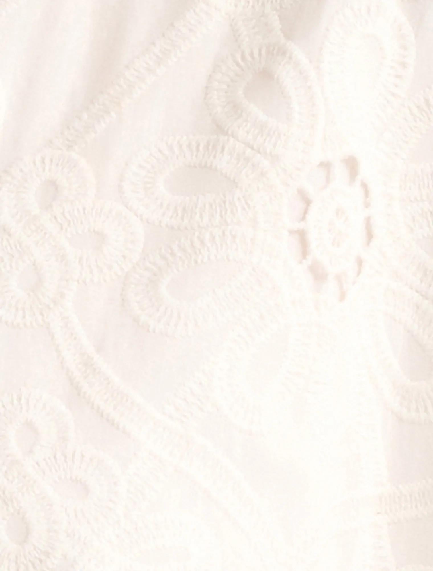Valeria Short Sleeve Broderie Midi Dress Porcelain
