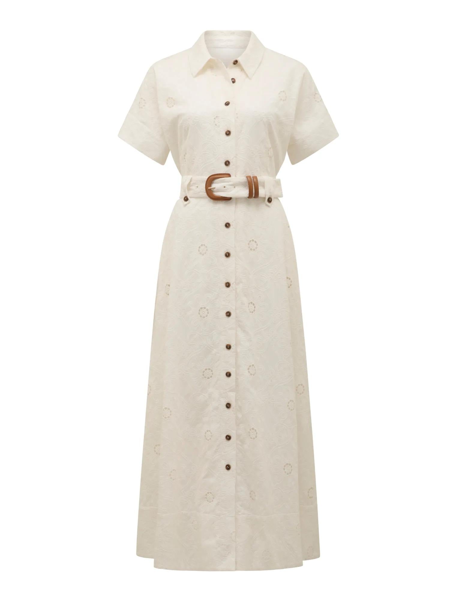 Valeria Short Sleeve Broderie Midi Dress Porcelain_mannequin