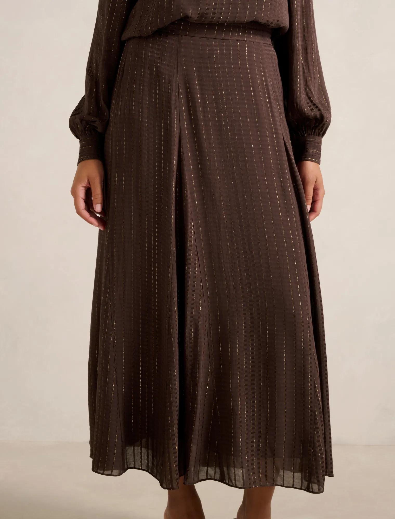 Preslee Godet Midi Skirt Chocolate Metalic Co-ord