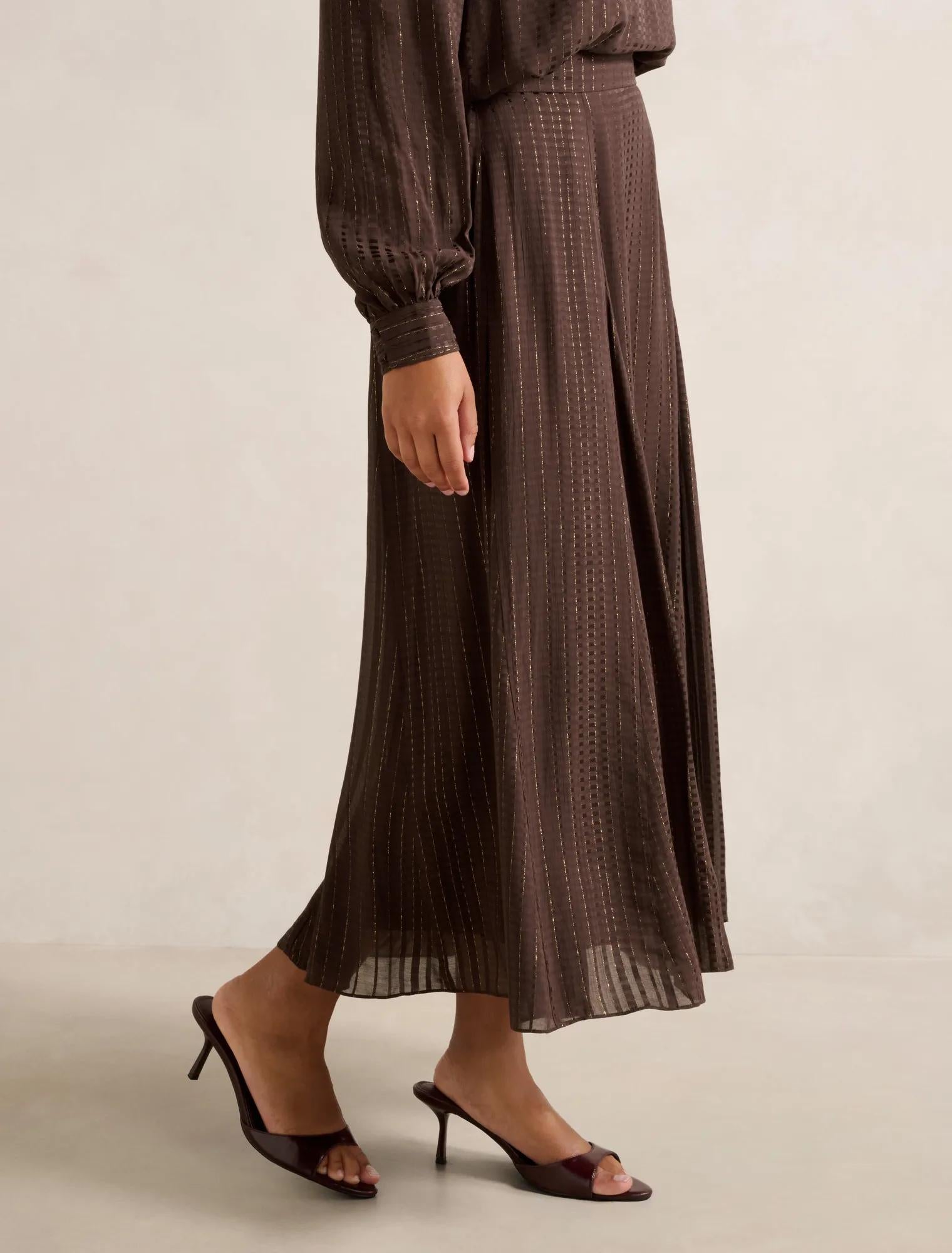 Preslee Godet Midi Skirt Chocolate Metalic Co-ord