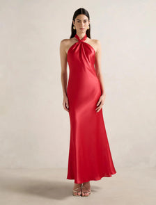 Yvette Halter Neck Satin Maxi Red
