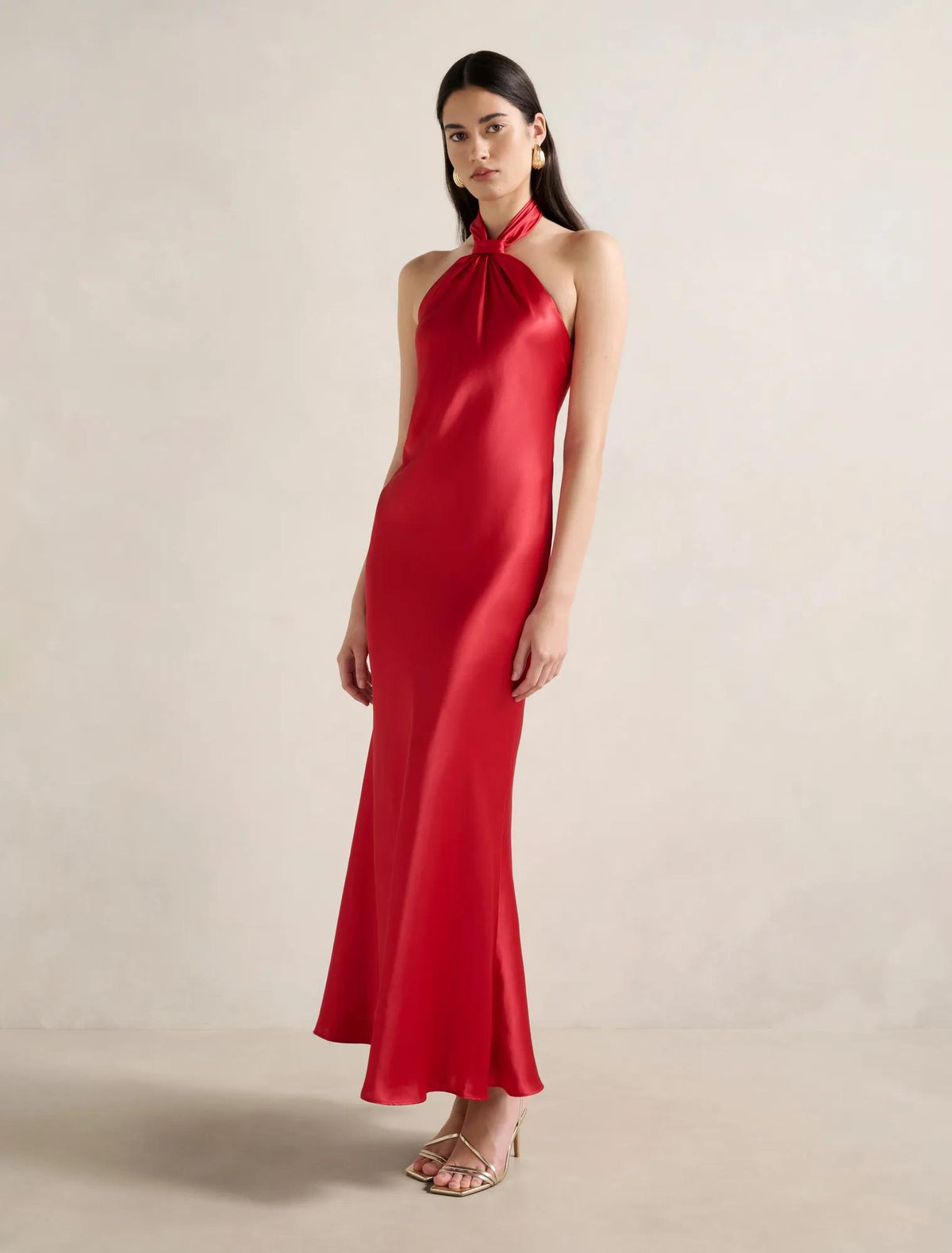 Yvette Halter Neck Satin Maxi Red