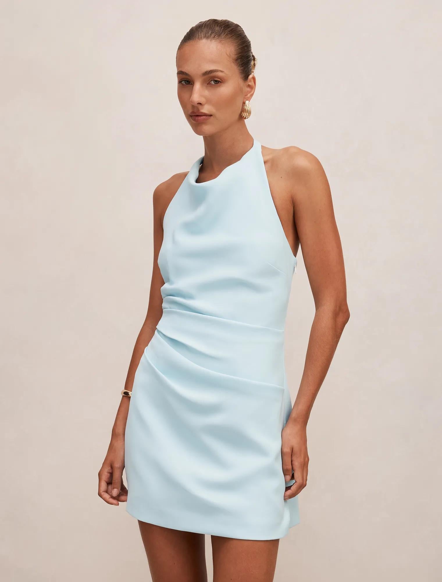 Tina Halter Mini Dress Aqua