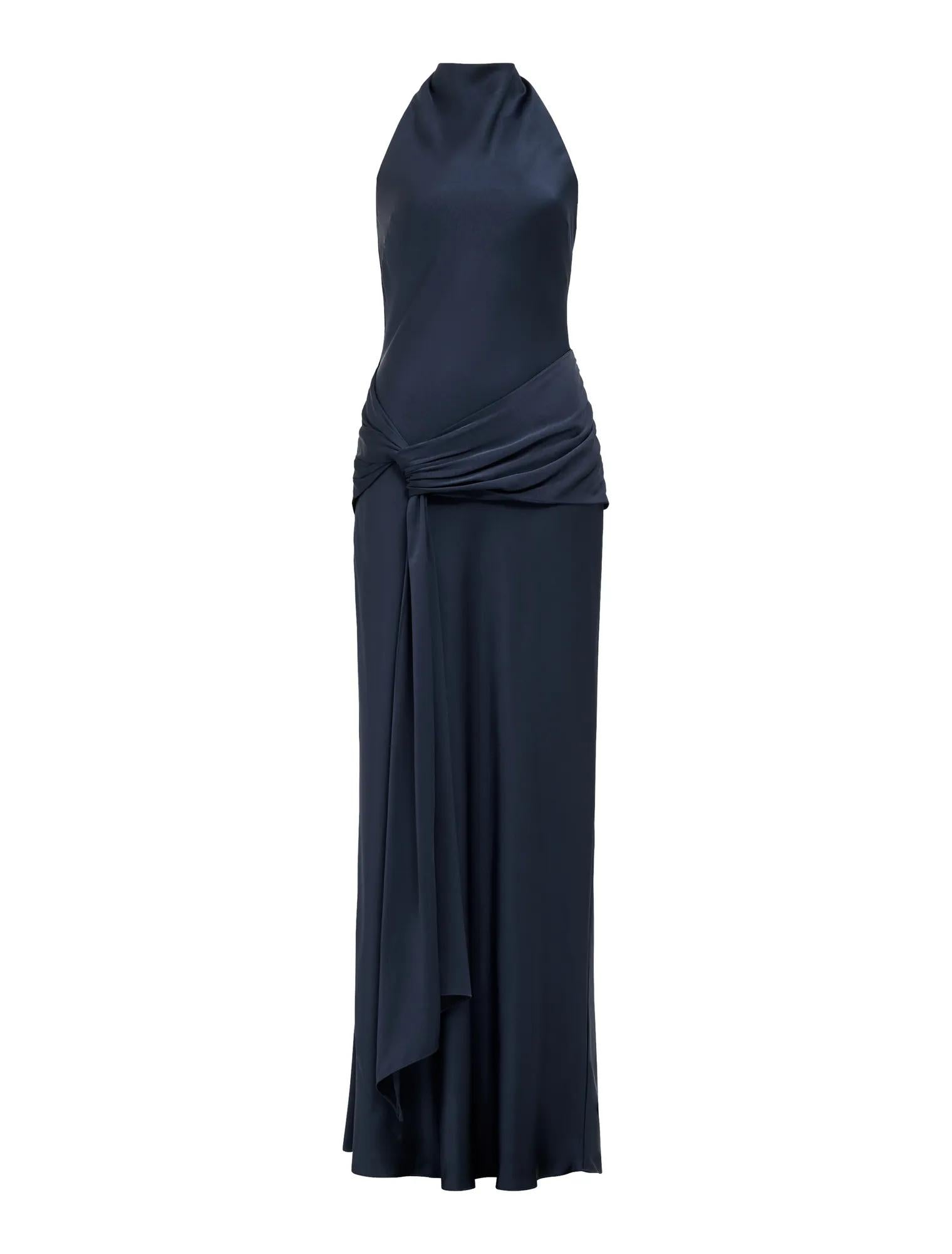 Abby Halter Satin Maxi Dress Navy_mannequin