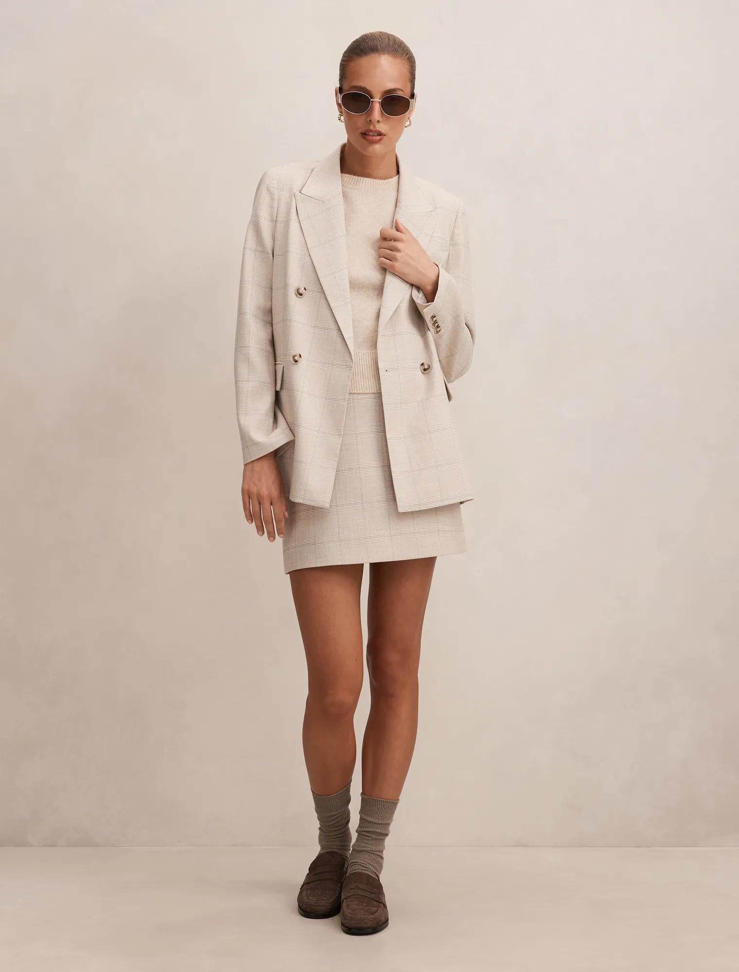 Lottie Mini Skirt Beige Check Suit