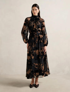 Janelle Velvet Burnout Maxi Dress Black/Brown