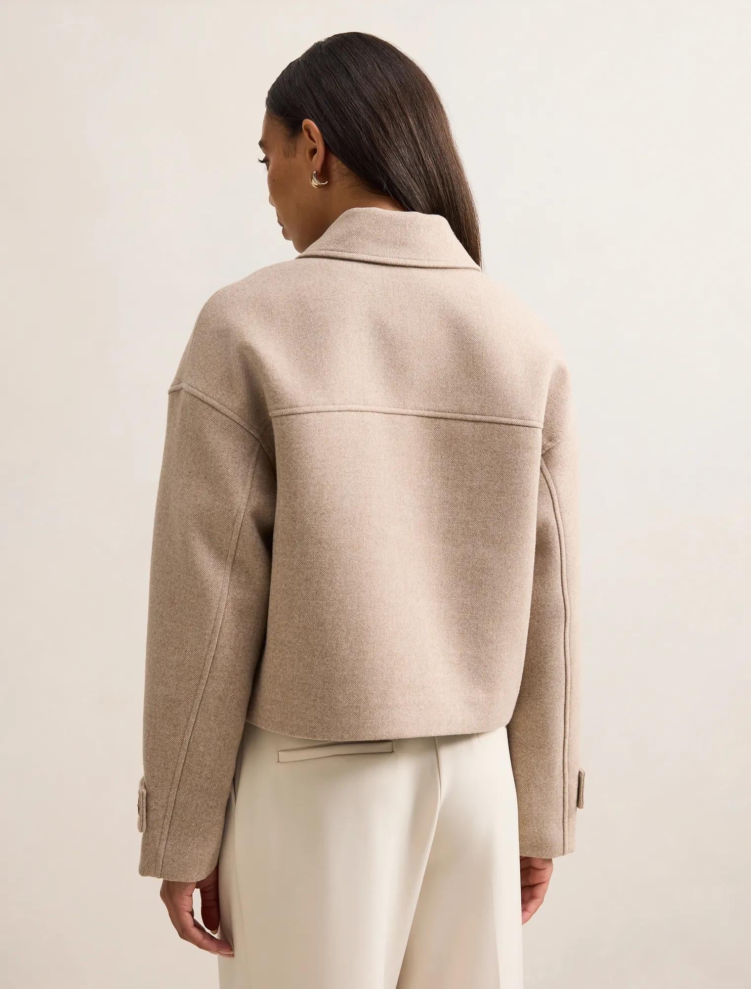 Kelsey Cropped Jacket Beige Herringbone