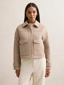 Kelsey Cropped Jacket Beige Herringbone