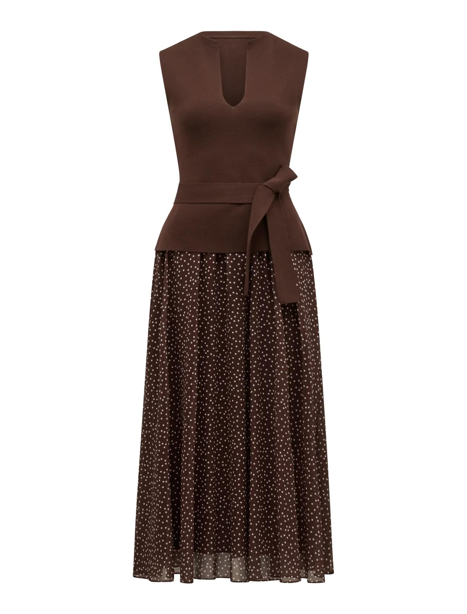 Catherine Woven Mix Knit Dress Choc Kinsey Spot