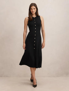 Lucienne Fit and Flare Knit Midi Dress Black