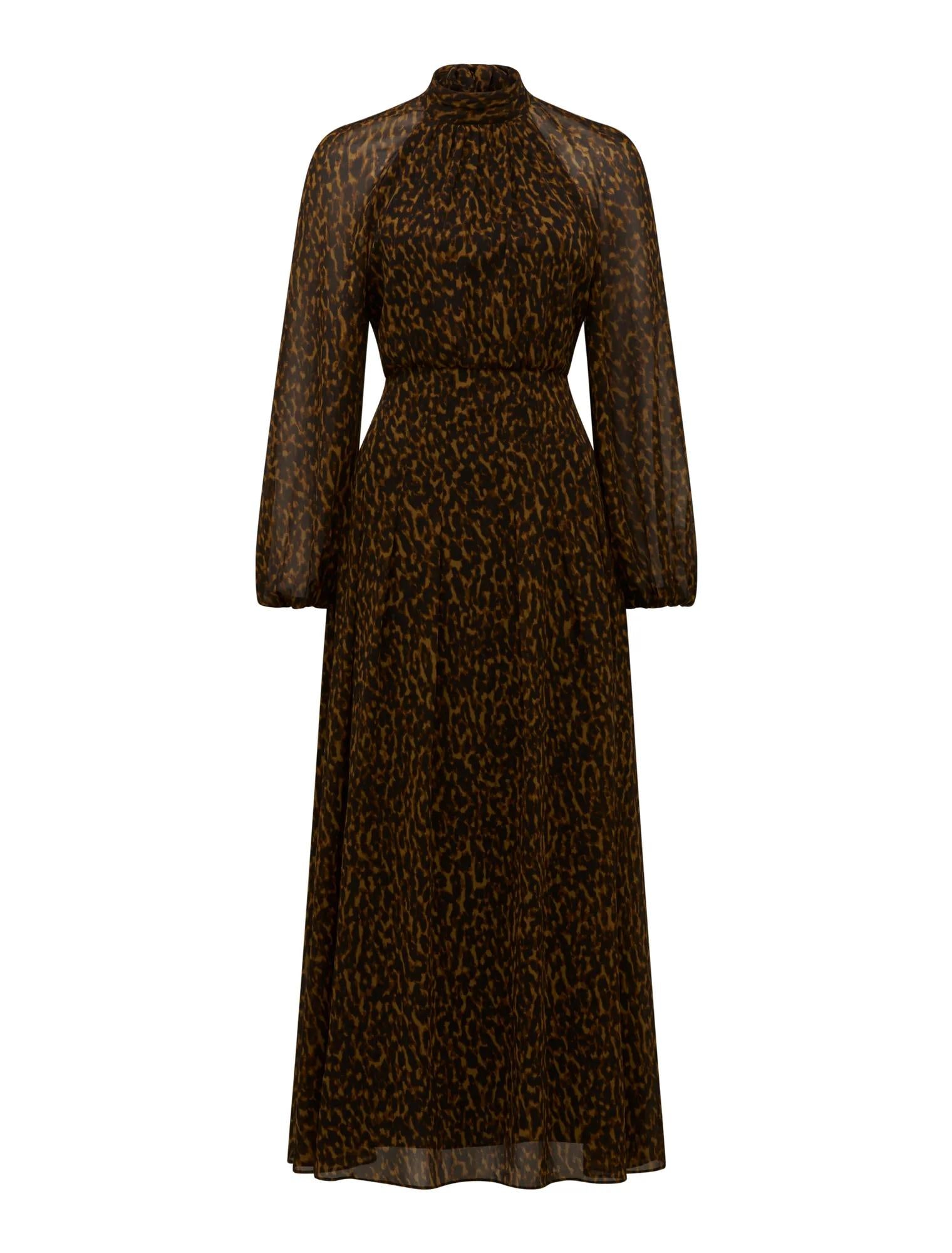 Janelle Printed Raglan Maxi Dress Tan Brushed Animal_mannequin
